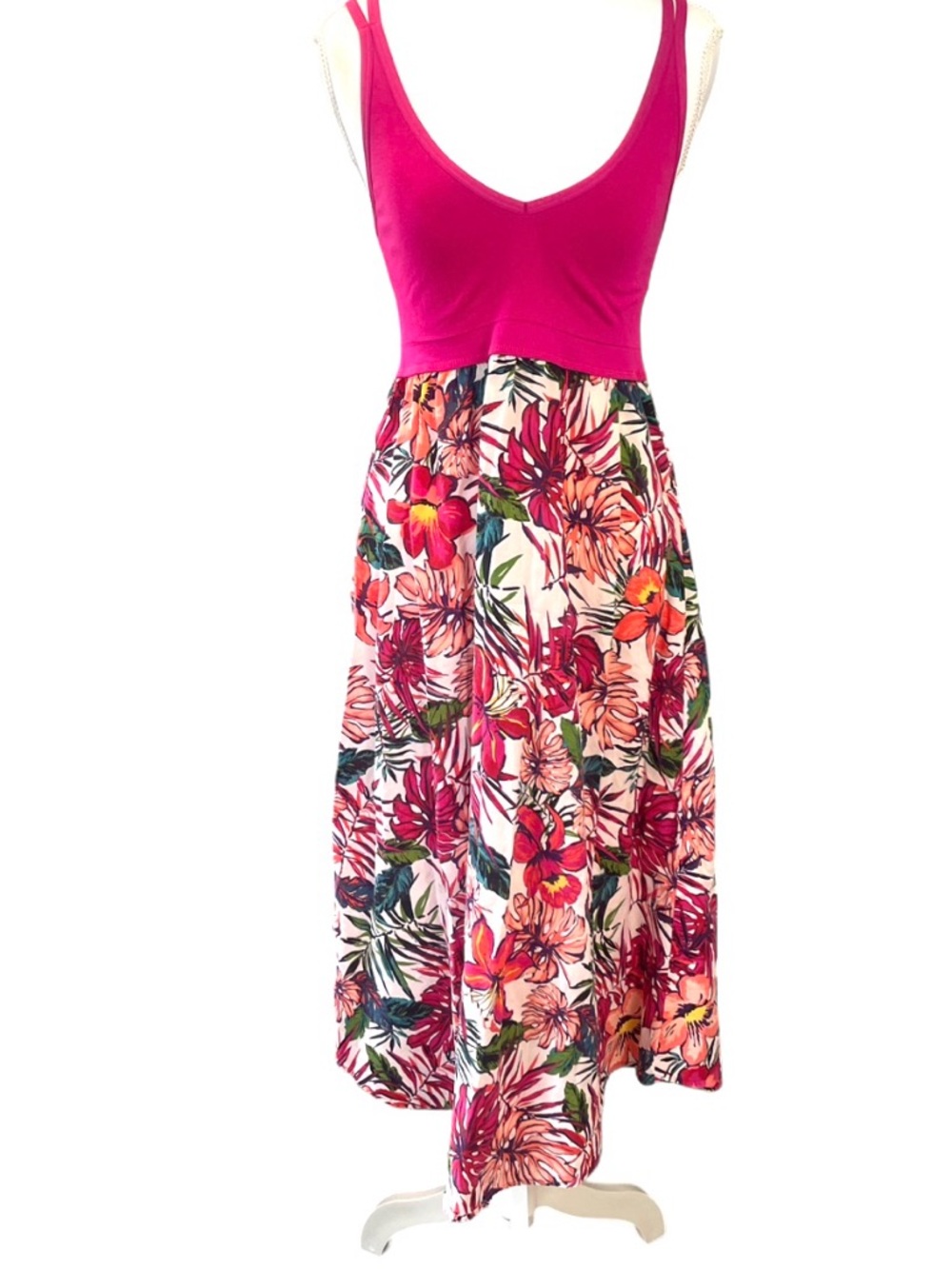 Target Fuchsia Tank Midi Dress with Tropical‎ Floral Skirt